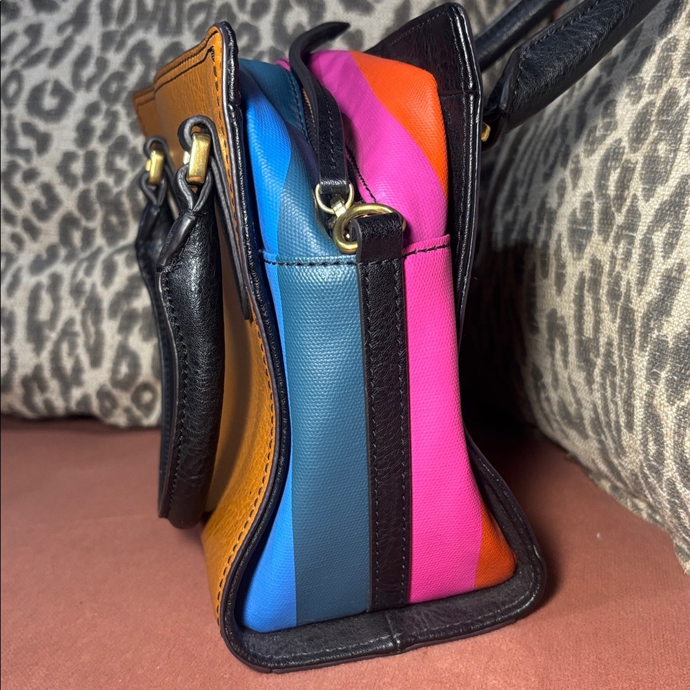 Fossil hope top handle colorful stripe medium square bag fun summer purse - Picture 6 of 16